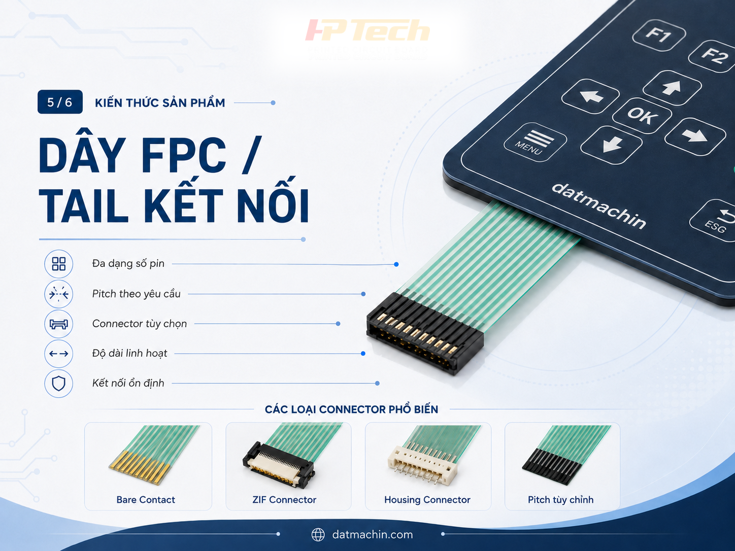 D&acirc;y FPC Tail kết nối Membrane Keypad với bo mạch PCB