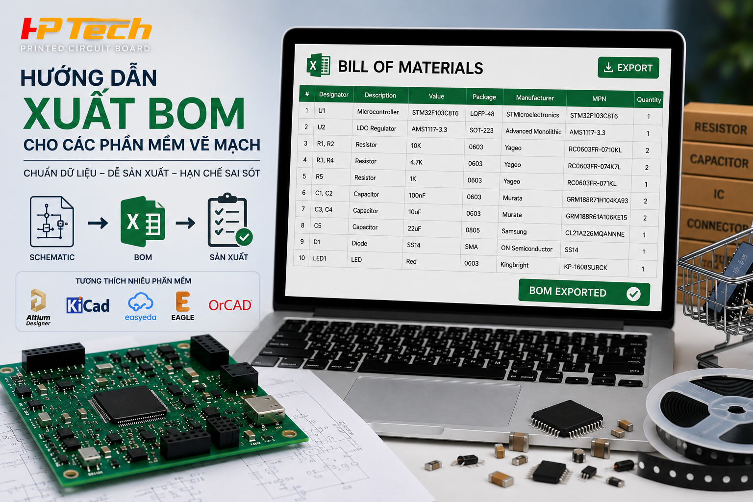 hướng dẫn xuất BOM cho phần mềm vẽ mạch
